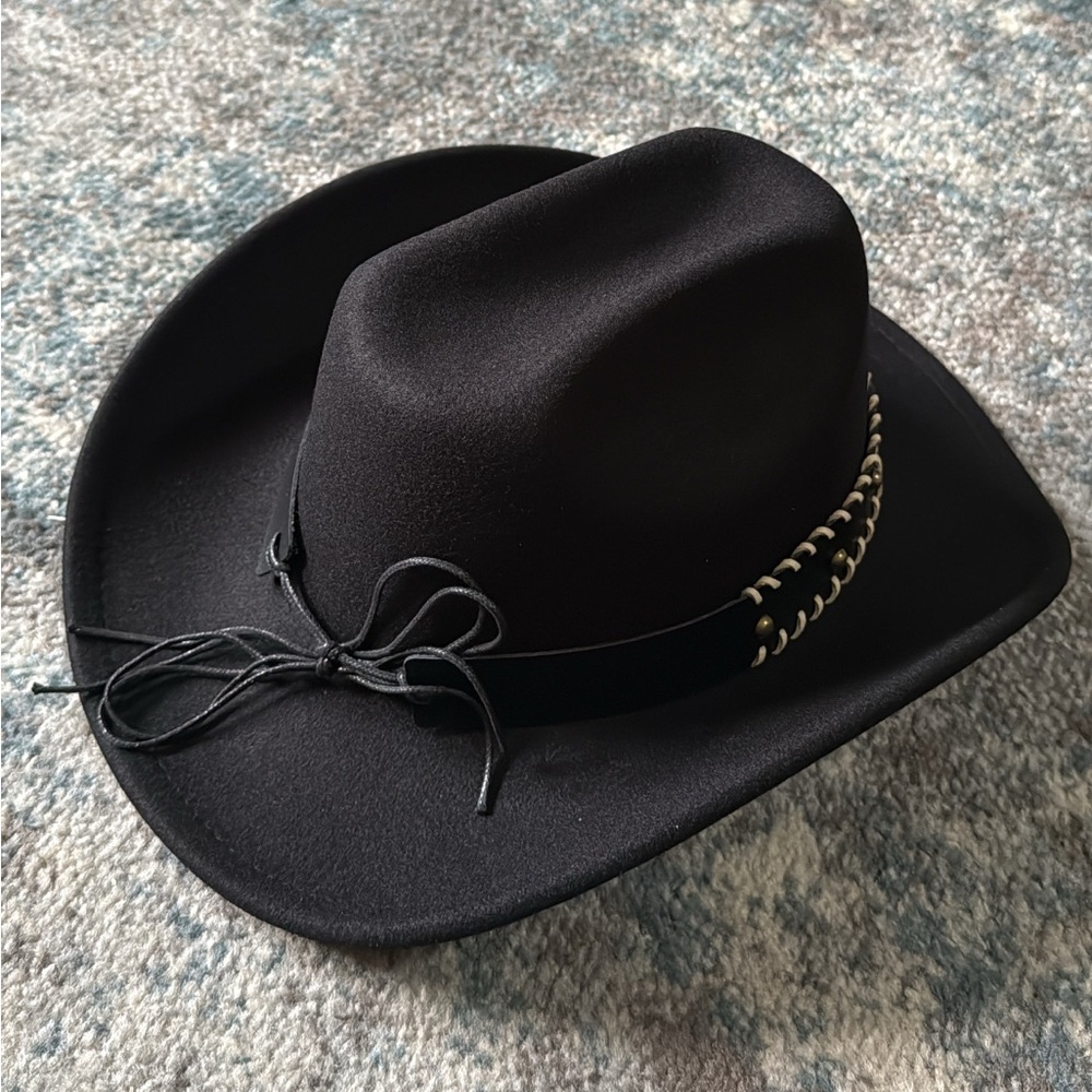 Black Western Cowboy Hat with Bull Headband - Picture 9 of 9